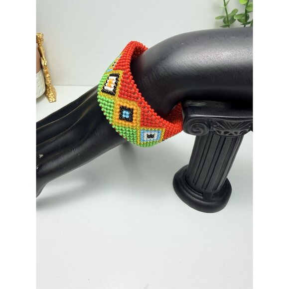 Handmade Beaded Cuff Bracelet Sz7 Colorful Western Style Boho Statement - Picture 3 of 6